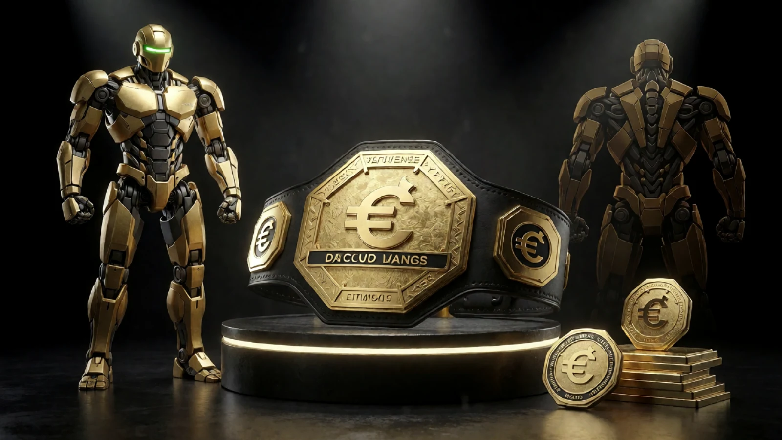 AI illustration of a championship gold belt and humanoid robots
